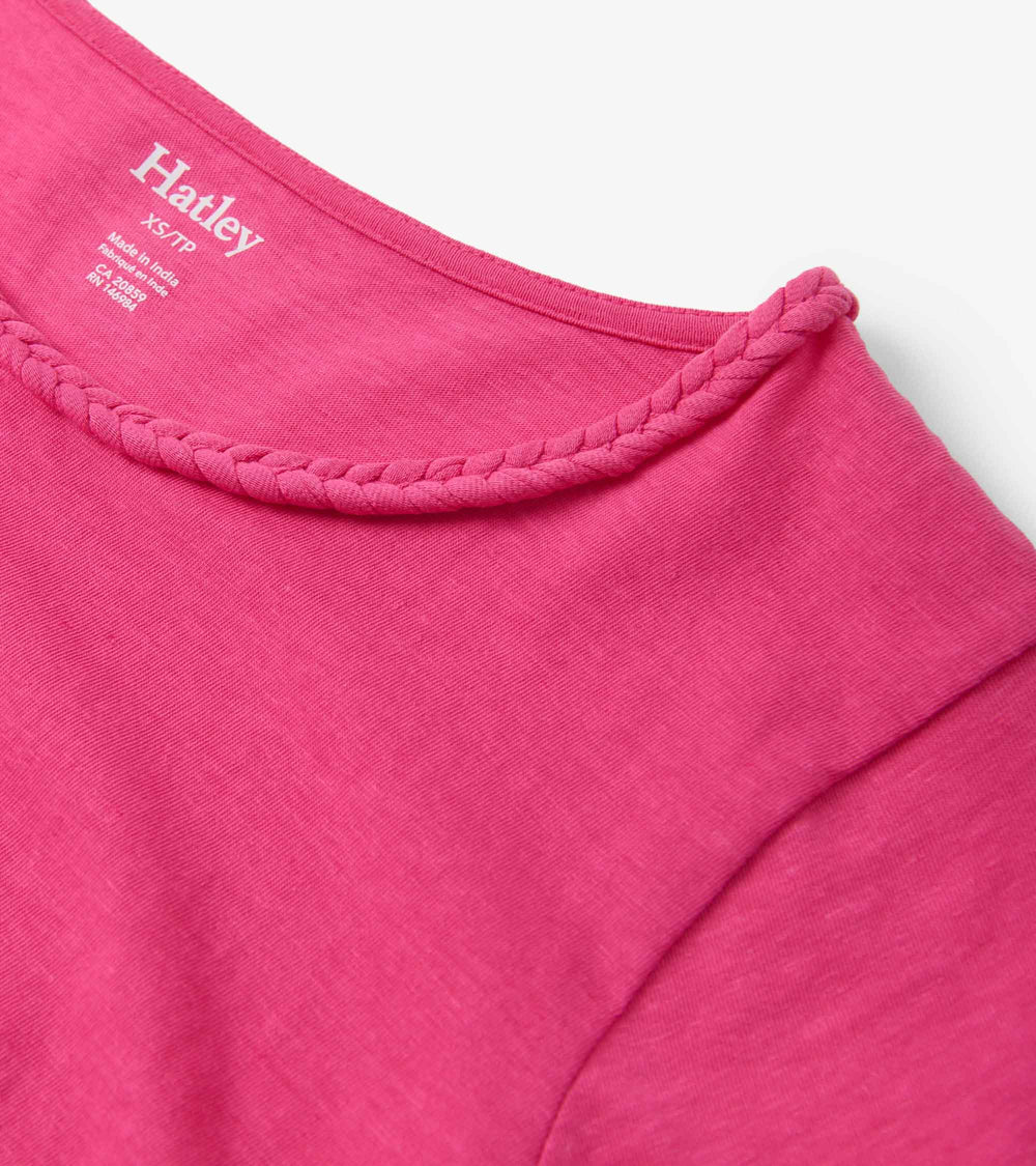 Braided Neck Tee - Fuschia