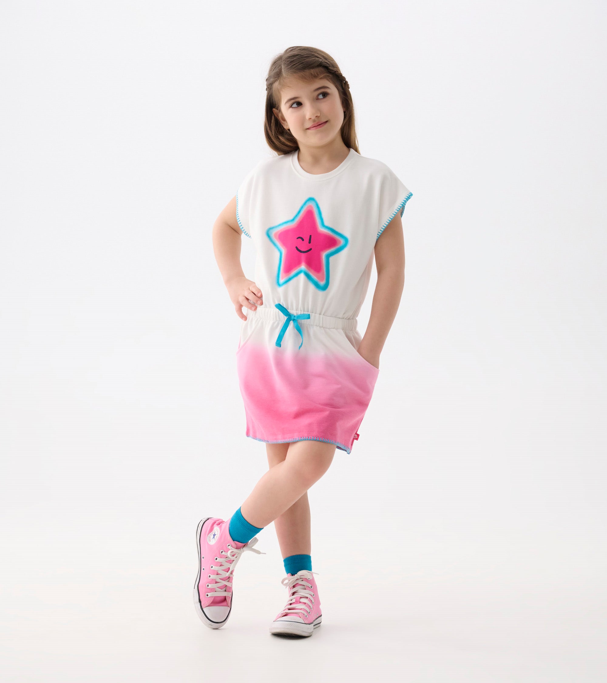 Girls Fuchsia Ombre Pull-On Dress