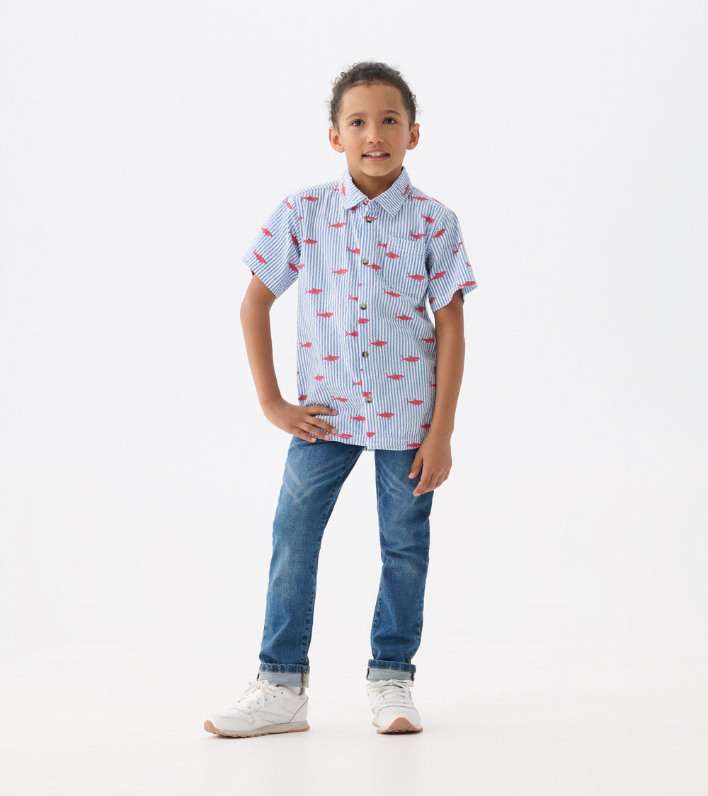Boys Shark Silhouette Button Down Shirt