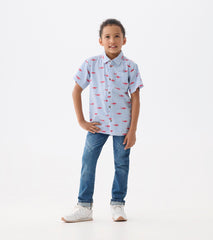Boys Shark Silhouette Button Down Shirt