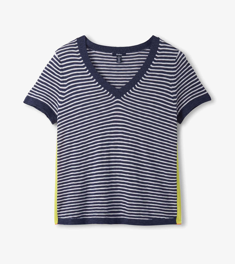 V-Neck Knit Tee - Patriot Blue Stripes