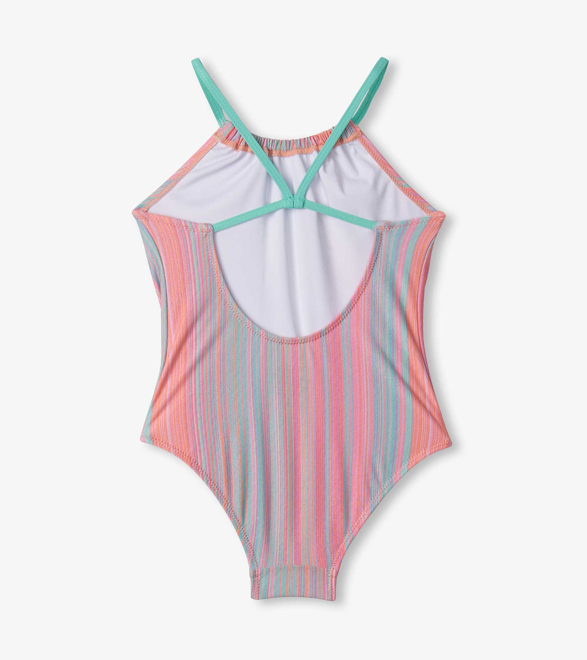 Girls Shimmer Stripe Gather Front Swimsuit