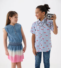 Girls Sapphire Stripes Smocked Waist Dress