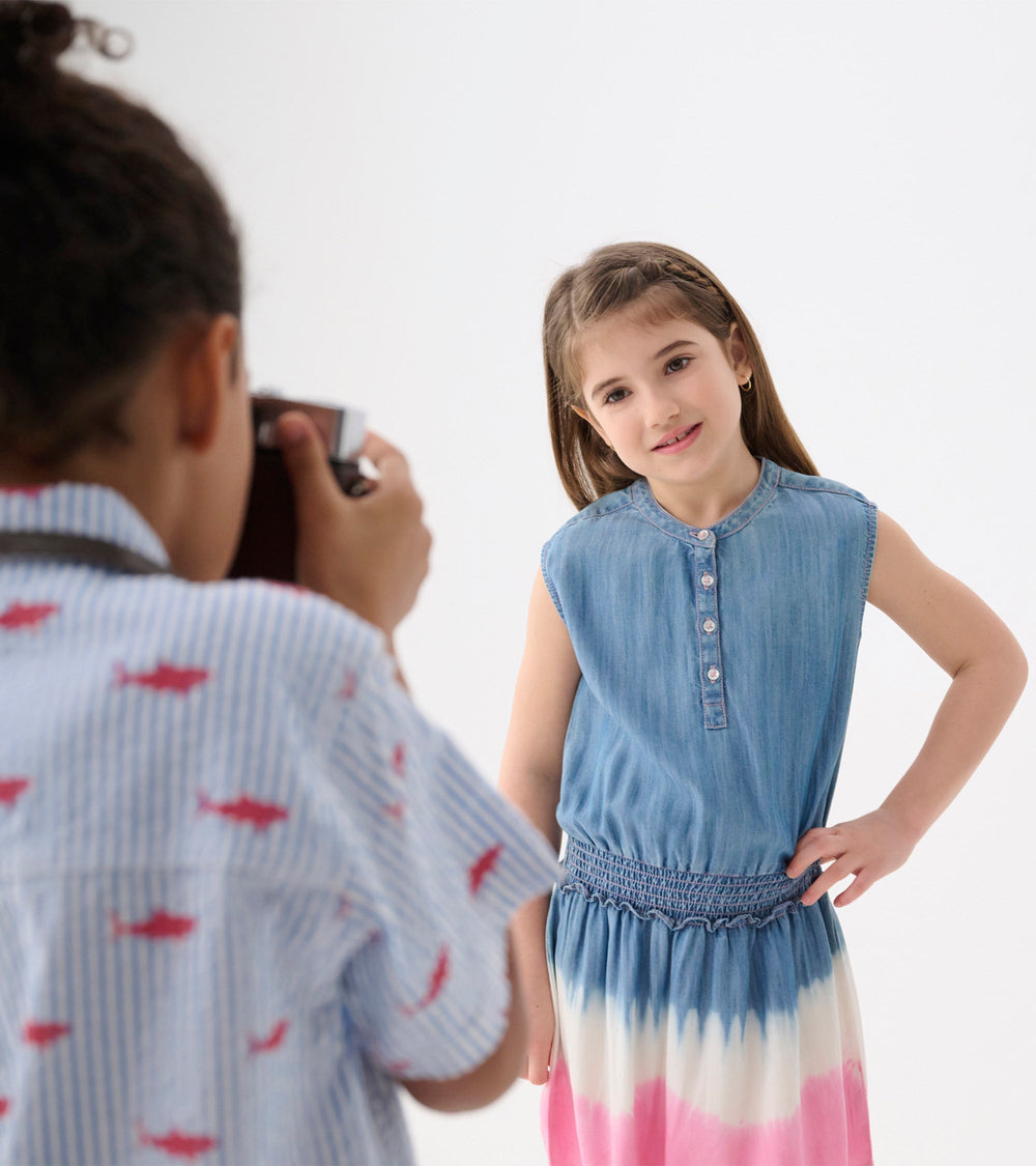 Girls Sapphire Stripes Smocked Waist Dress