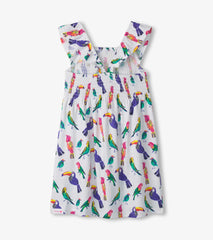 Girls Tropical Birds Smocked Dress