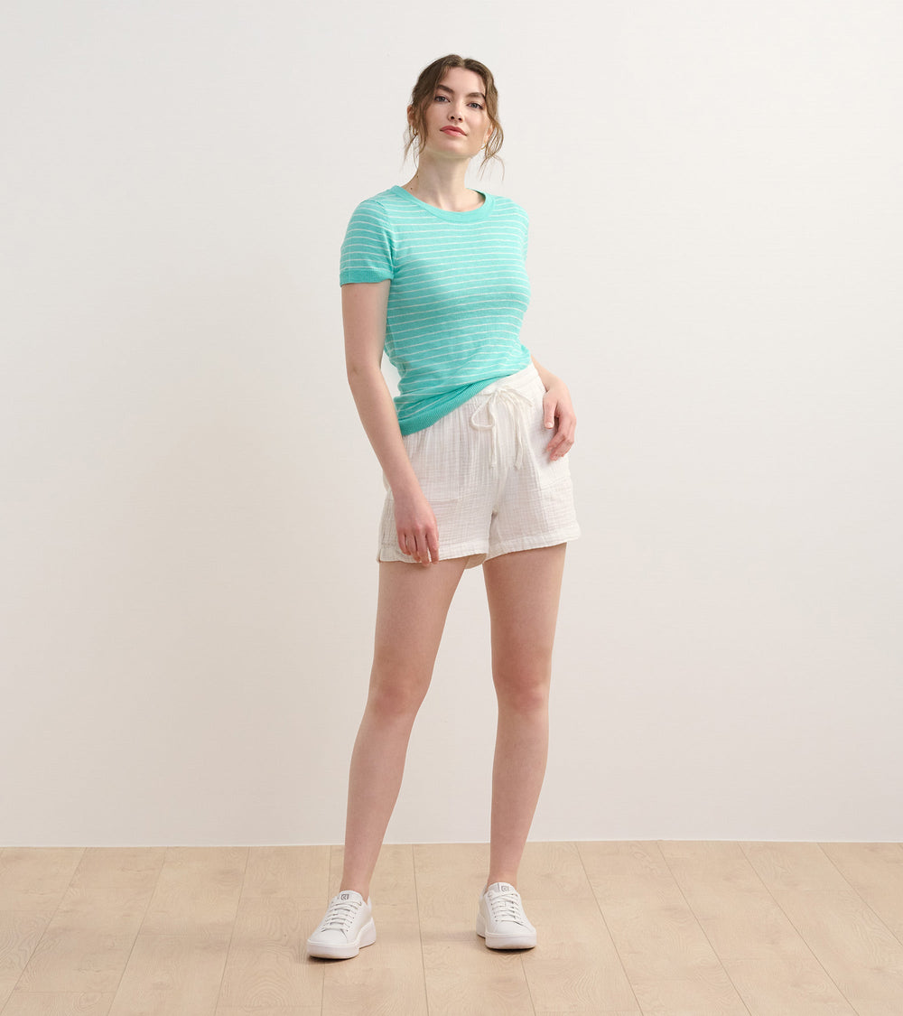 Simone Knit Tee - Teal Stripes