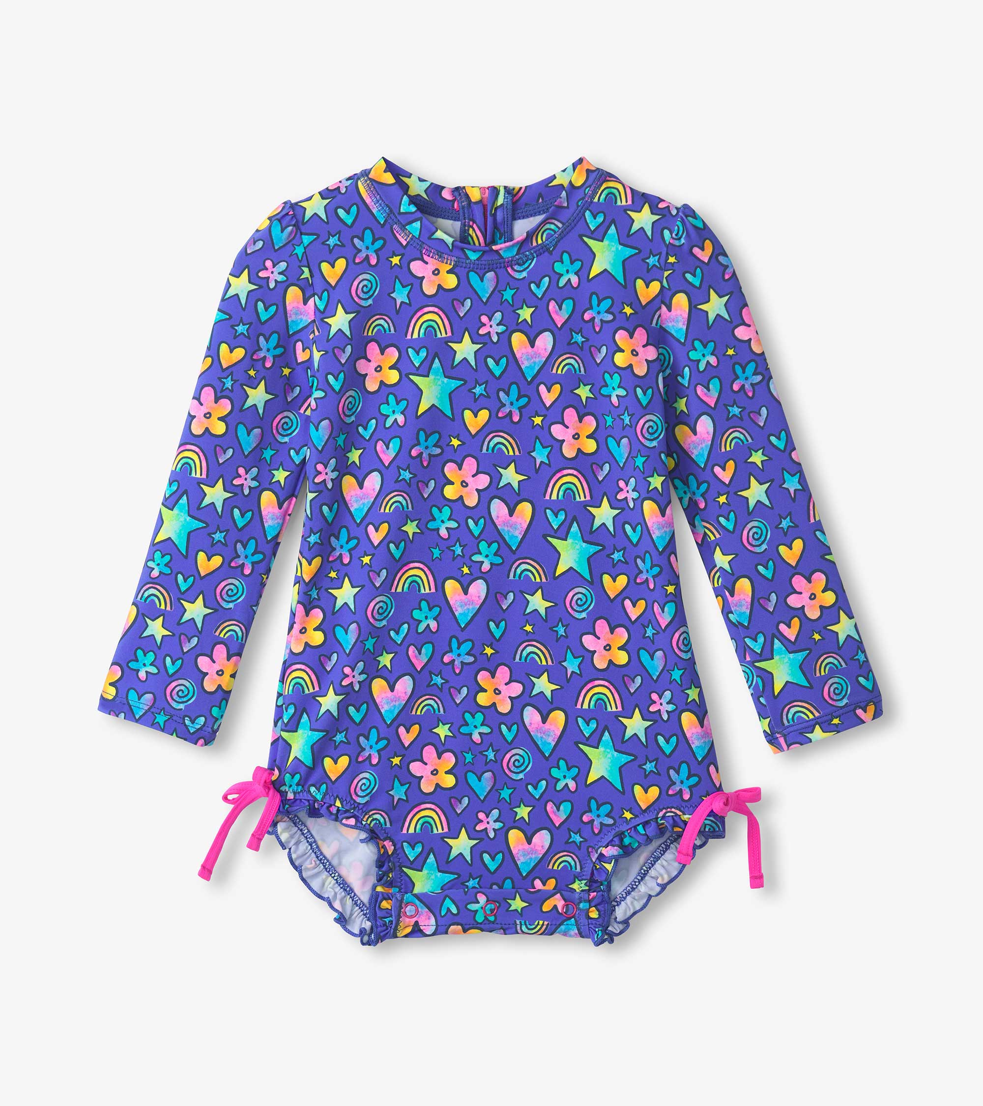 Baby Girls Watercolor Doodles Rashguard Swimsuit