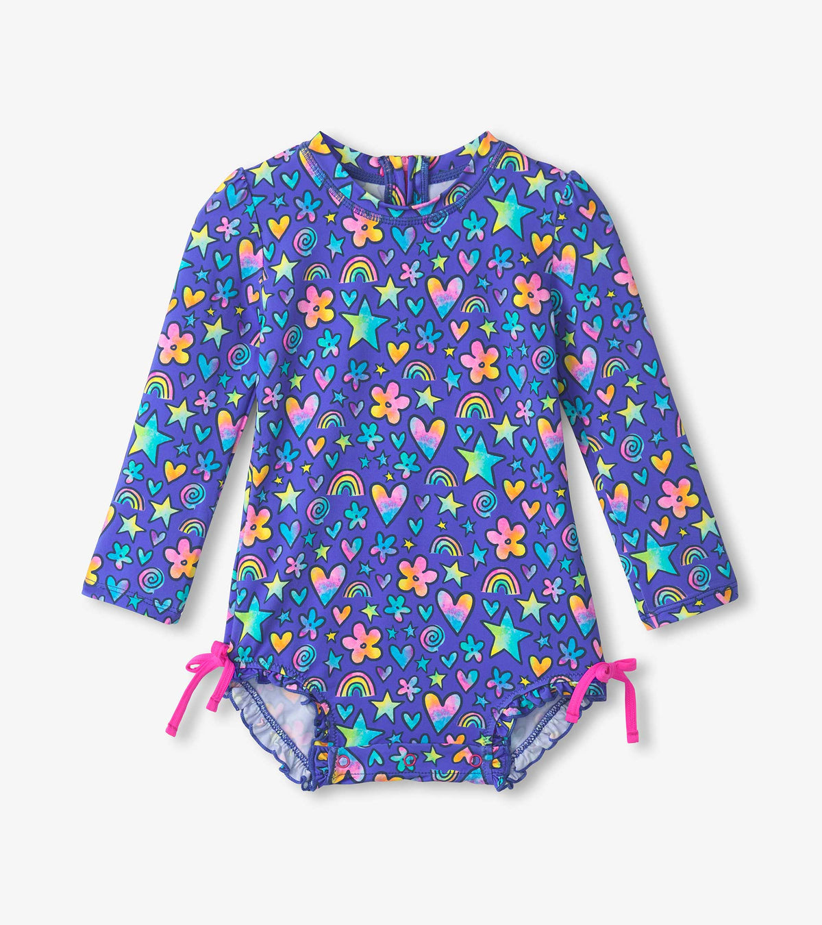 Baby Girls Watercolor Doodles Rashguard Swimsuit