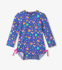 Baby Girls Watercolor Doodles Rashguard Swimsuit