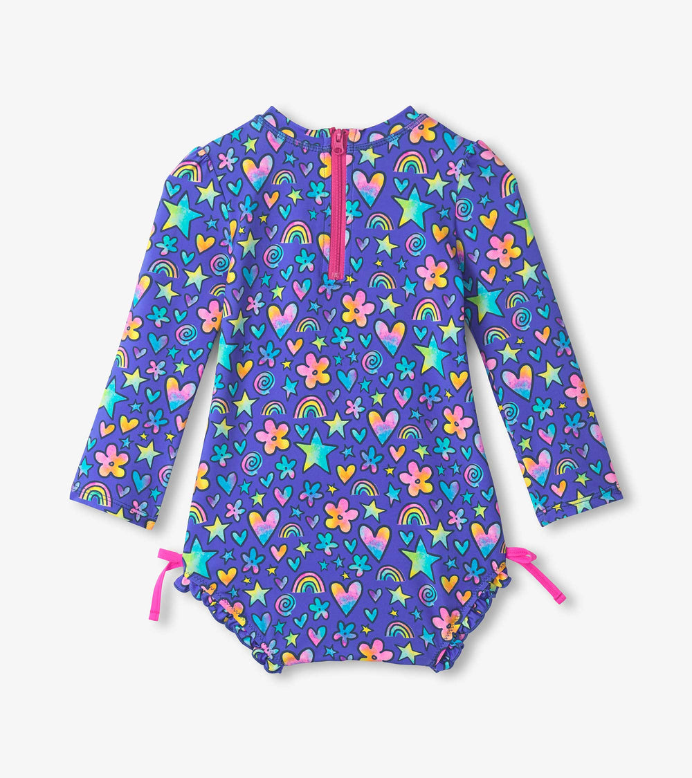 Baby Girls Watercolor Doodles Rashguard Swimsuit
