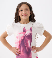 Girls Soft Horse Twisted Sleeve Tee