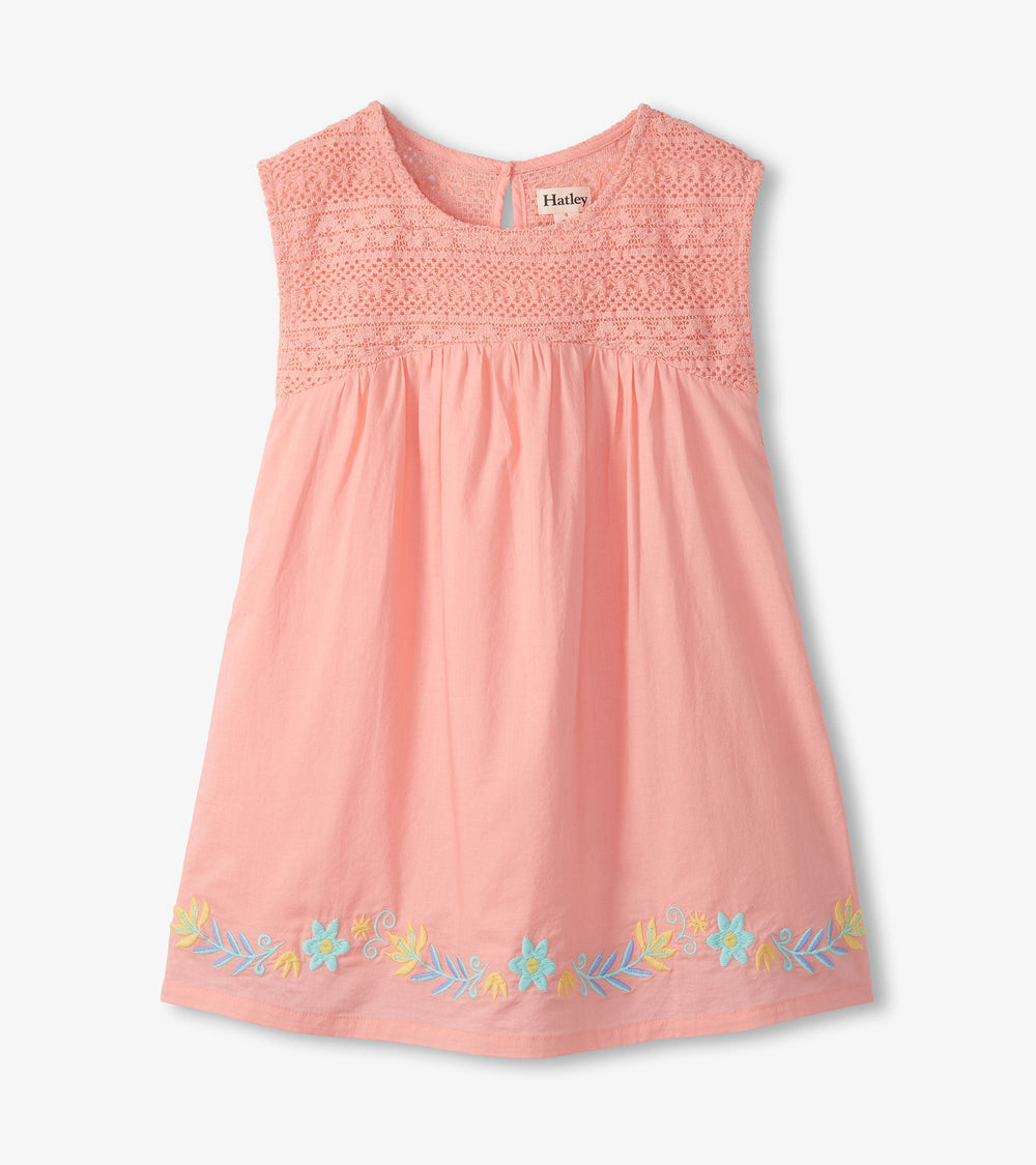 Girls Apricot Blush Crochet Bodice Dress