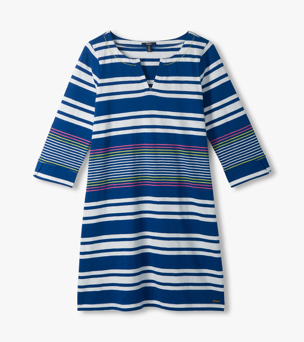 Lily Notch Neck Dress - Cheery Block Stripes
