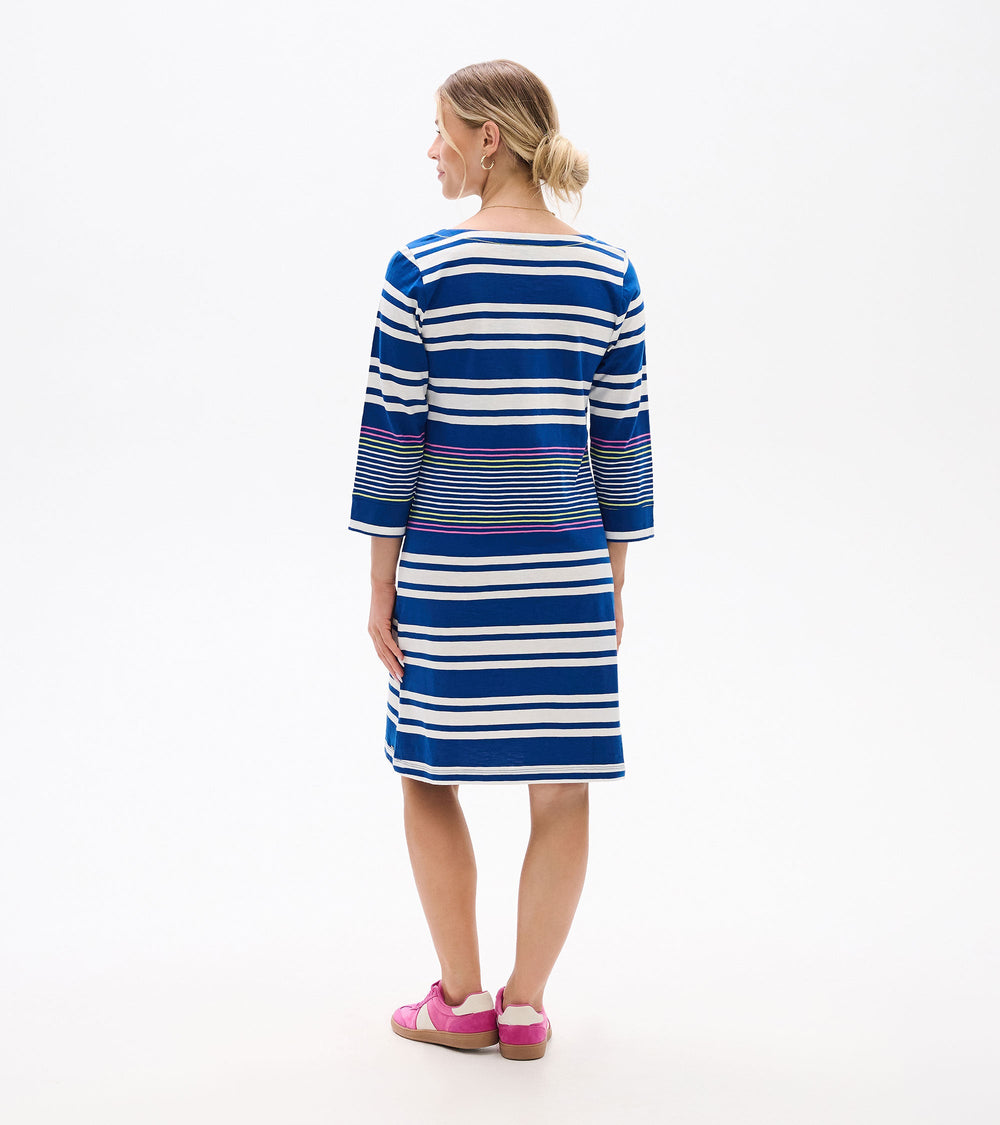 Lily Notch Neck Dress - Cheery Block Stripes