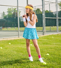 Girls Blue Candy Hearts Ruffle Skort