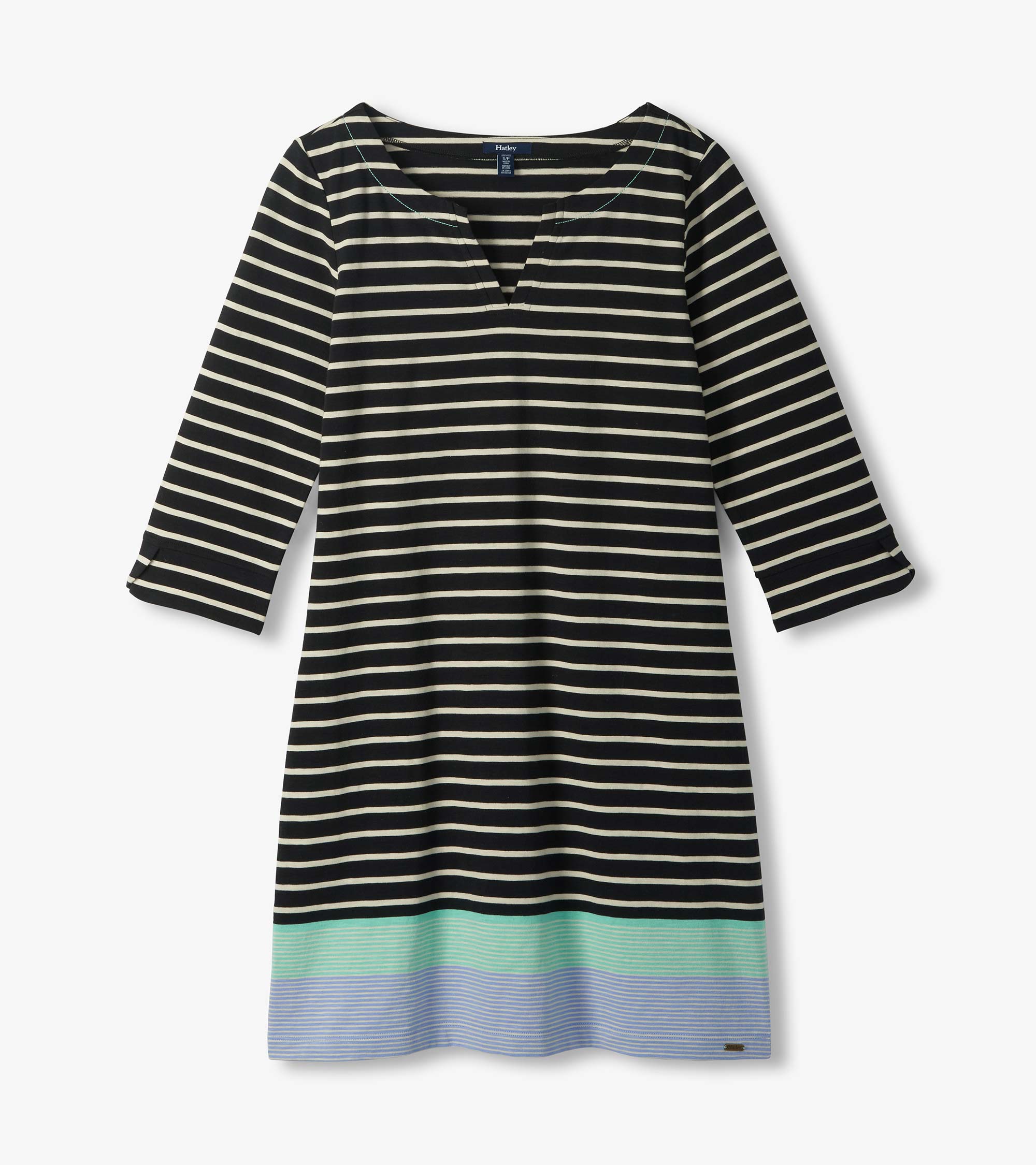 Lily Notch Neck Dress - Caviar Stripes