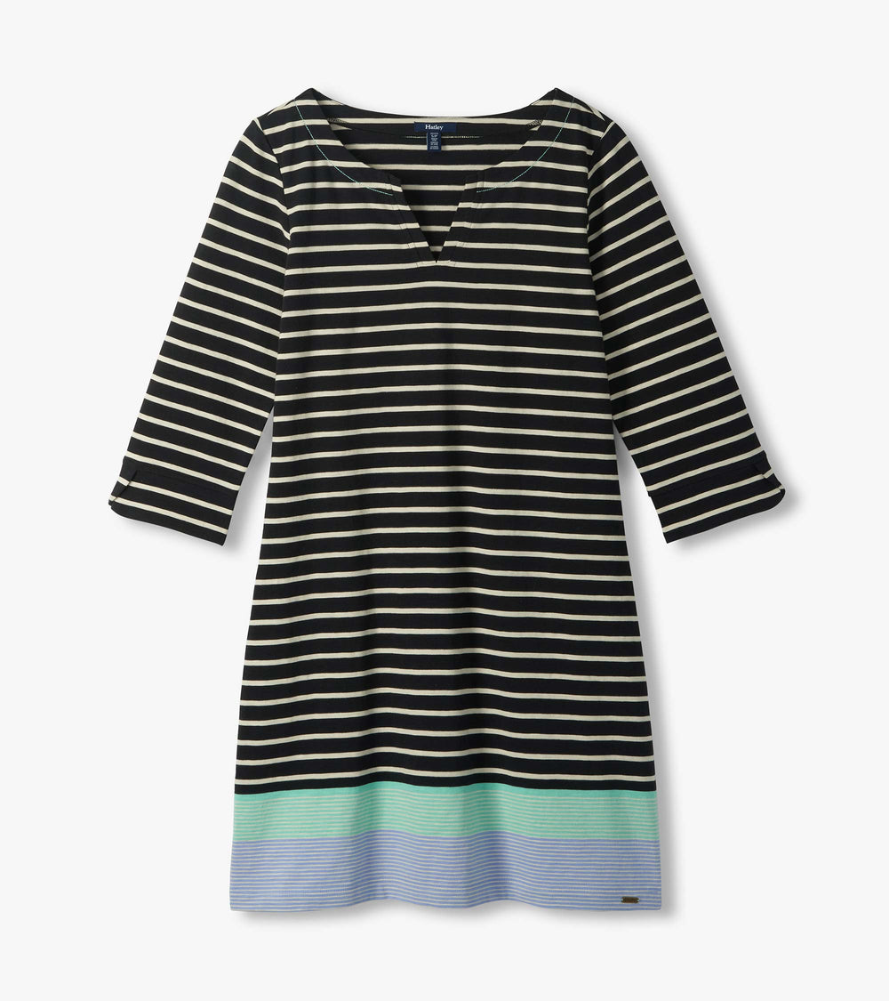 Lily Notch Neck Dress - Caviar Stripes