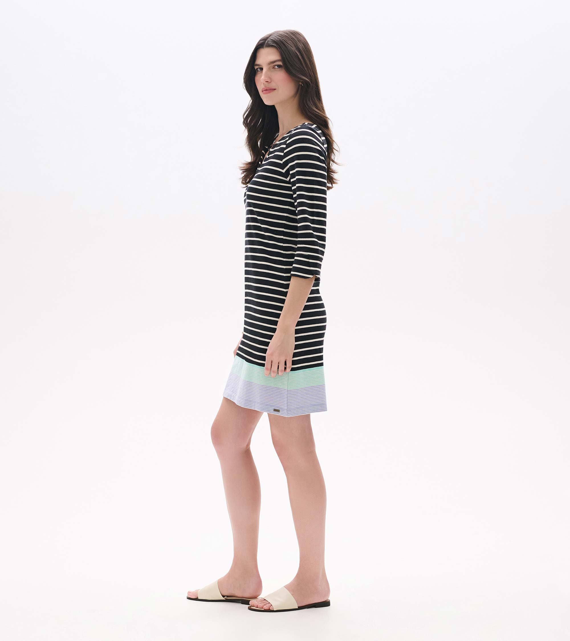 Lily Notch Neck Dress - Caviar Stripes