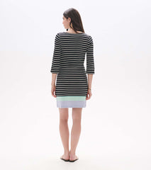 Lily Notch Neck Dress - Caviar Stripes