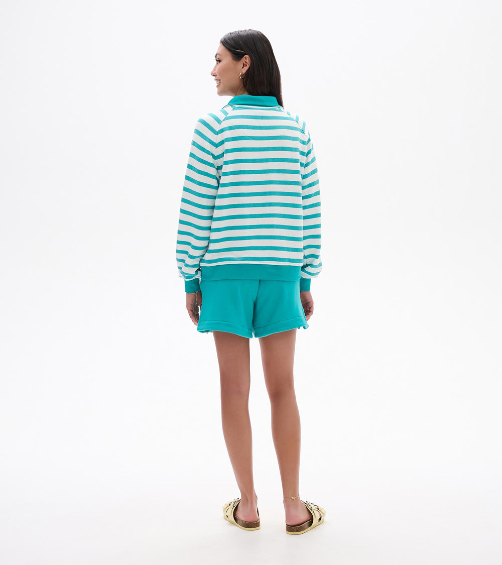 Mock Neck Pullover - Green Ceramic Stripes