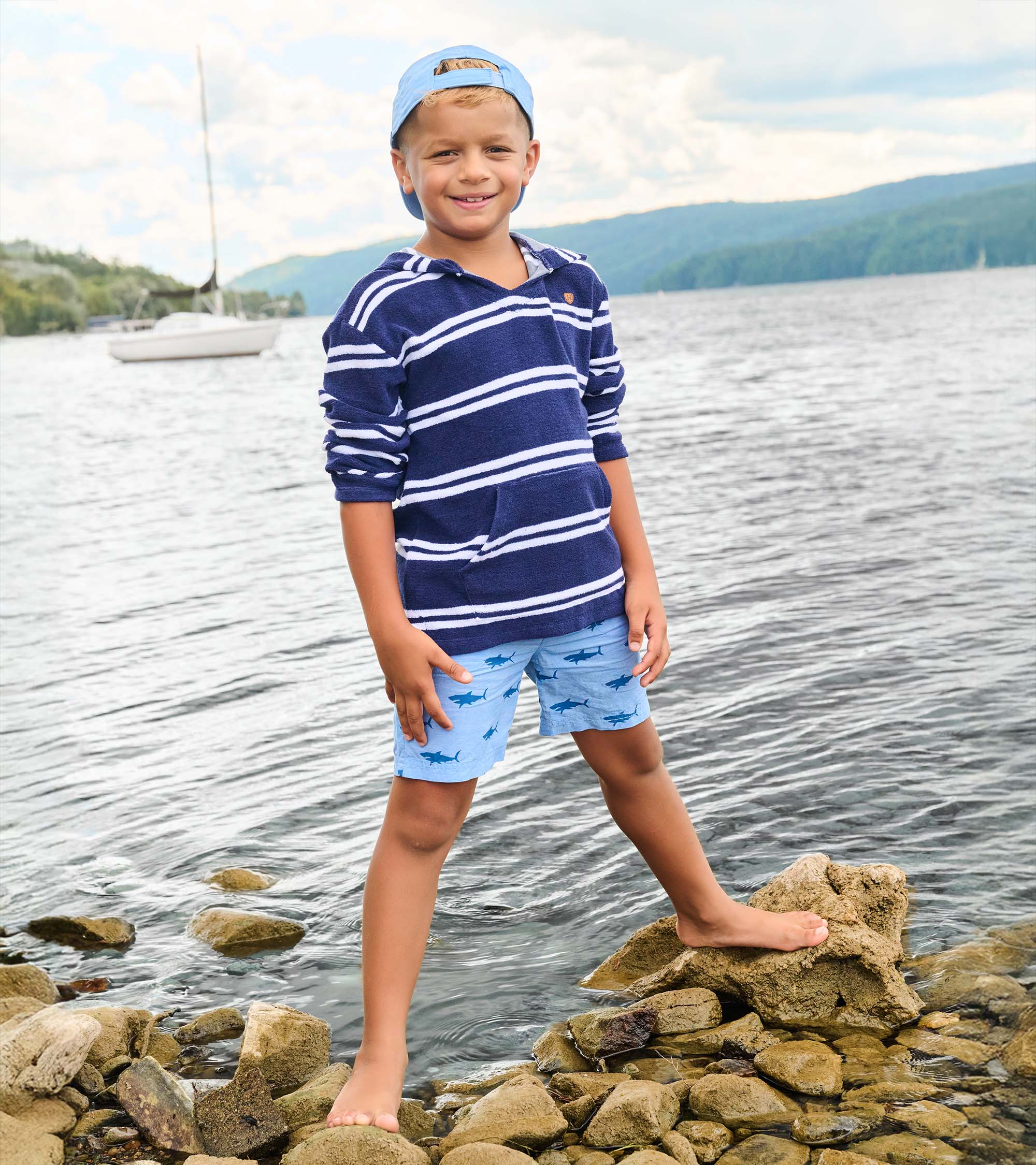 Boys Navy Stripes Hooded Long Sleeve Cover-Up
