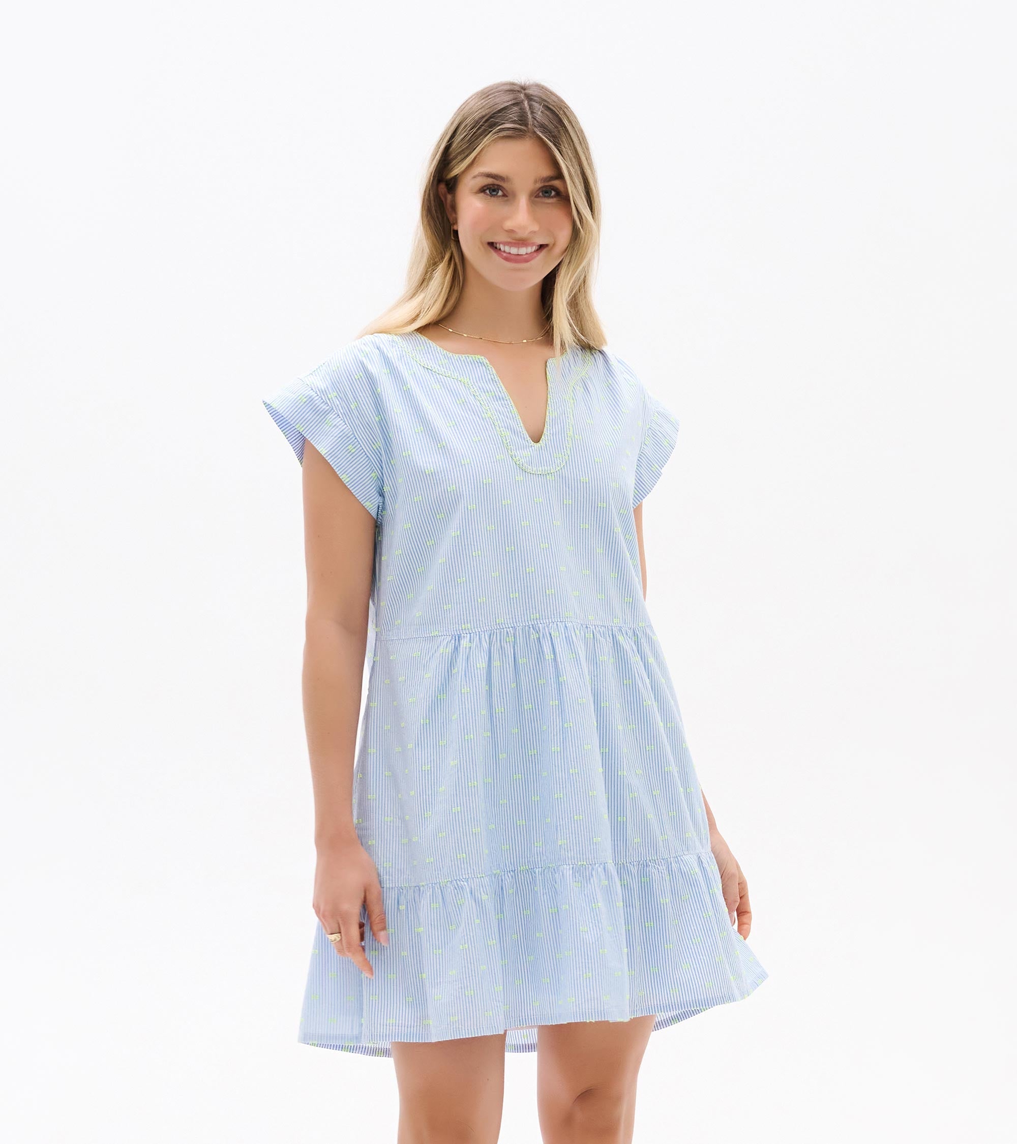 Emerson Dress - Neon Dots on Stripes