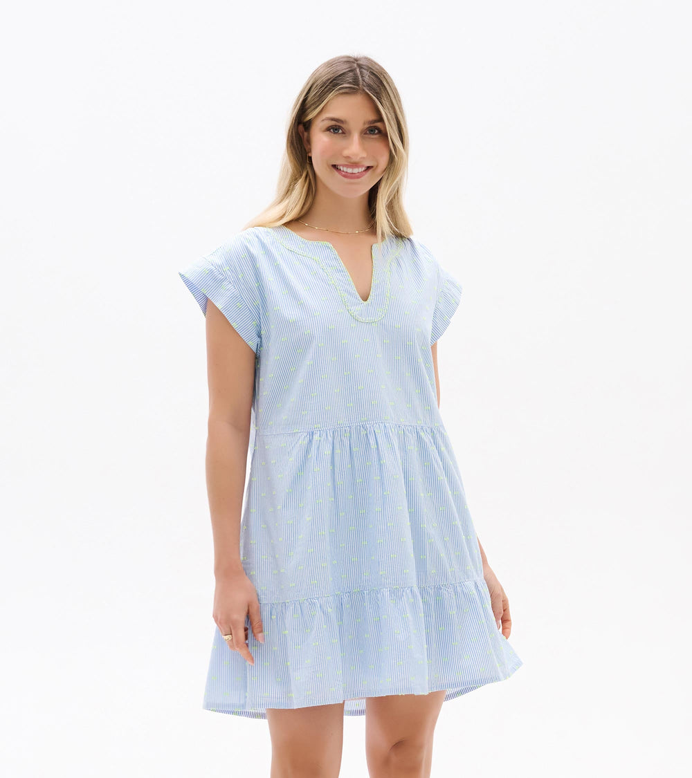 Emerson Dress - Neon Dots on Stripes
