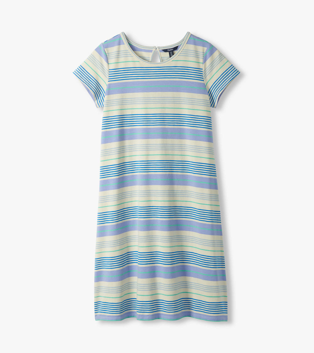Cici A-Line Dress - Iris Wave Stripes