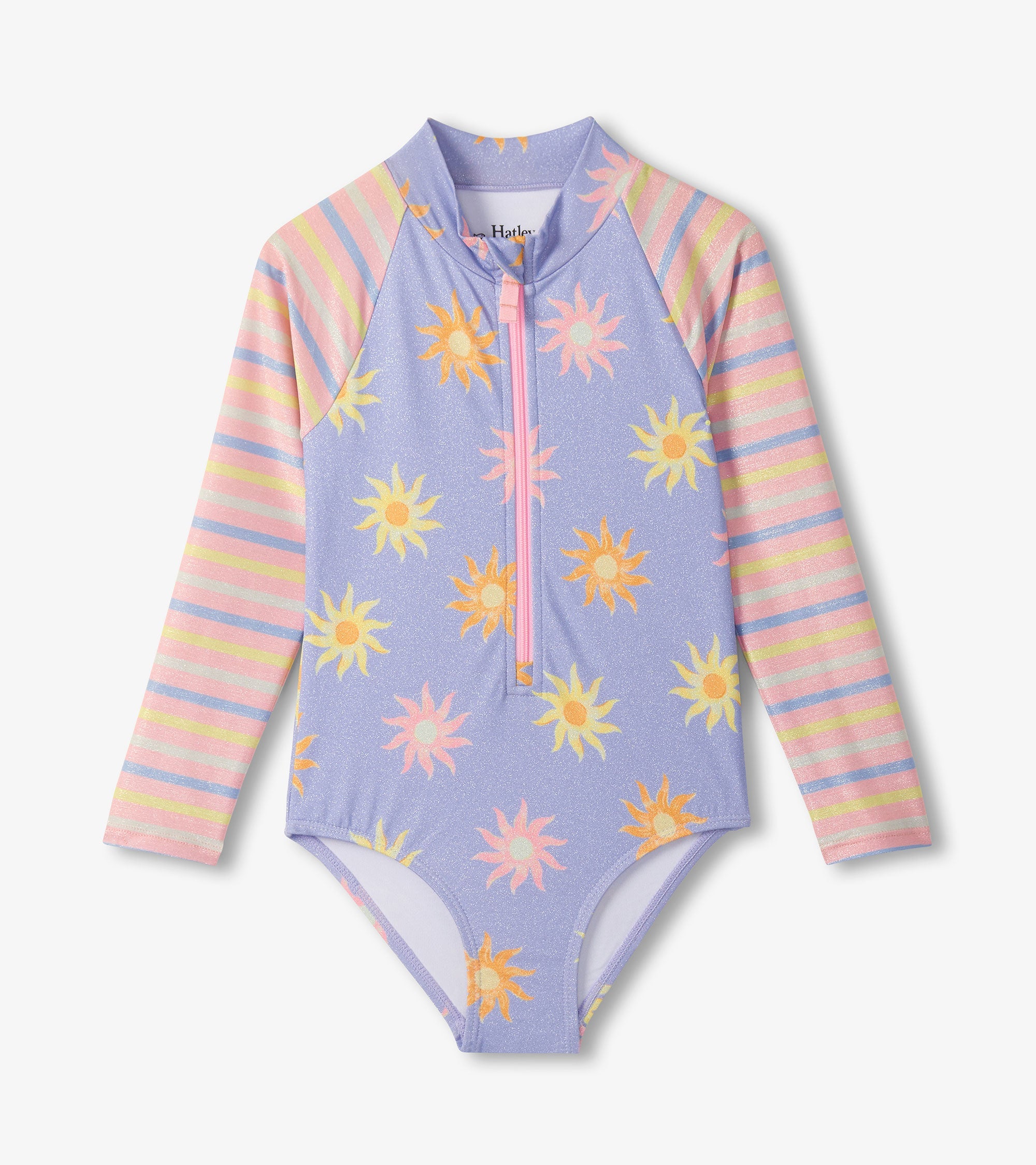 Girls Lavender Sunshine Long Sleeve One-Piece Rashguard Swimsuit