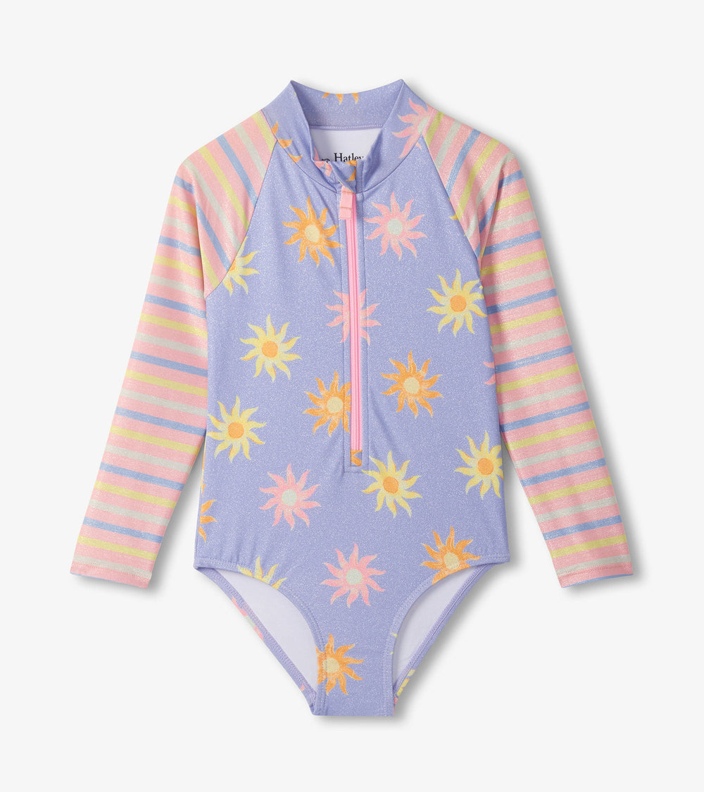 Girls Lavender Sunshine Long Sleeve One-Piece Rashguard Swimsuit