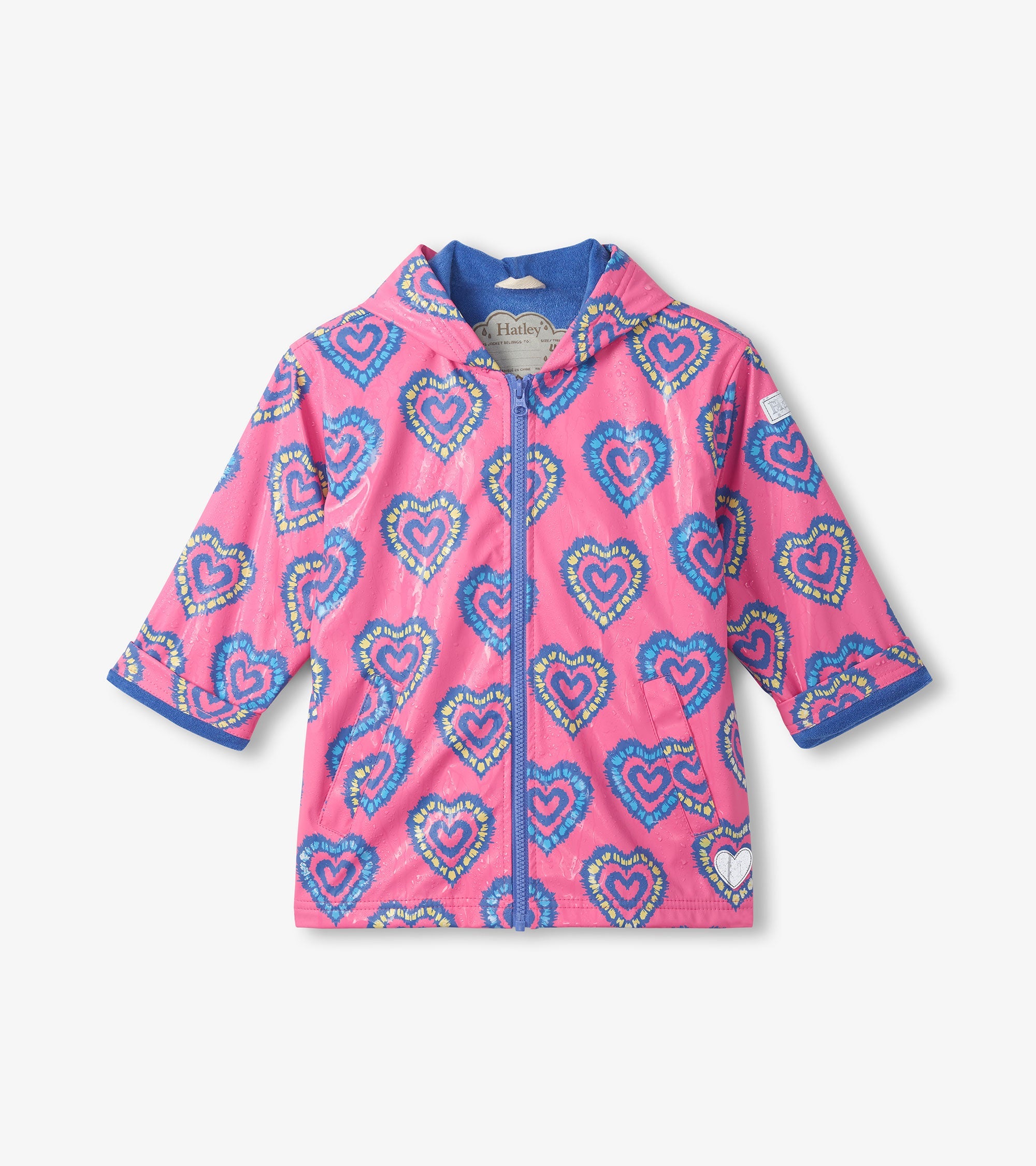 Girls Color Changing Heart Burst Zip-Up Rain Jacket