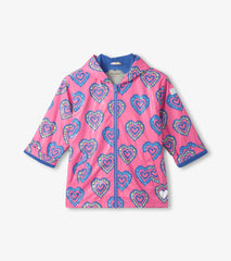 Girls Color Changing Heart Burst Zip-Up Rain Jacket
