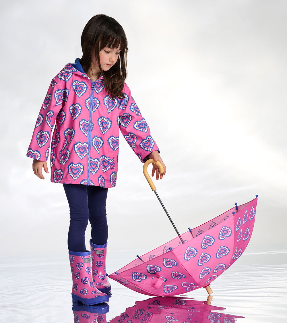 Girls Color Changing Heart Burst Zip-Up Rain Jacket