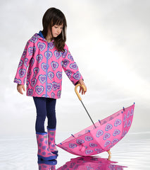 Girls Color Changing Heart Burst Zip-Up Rain Jacket