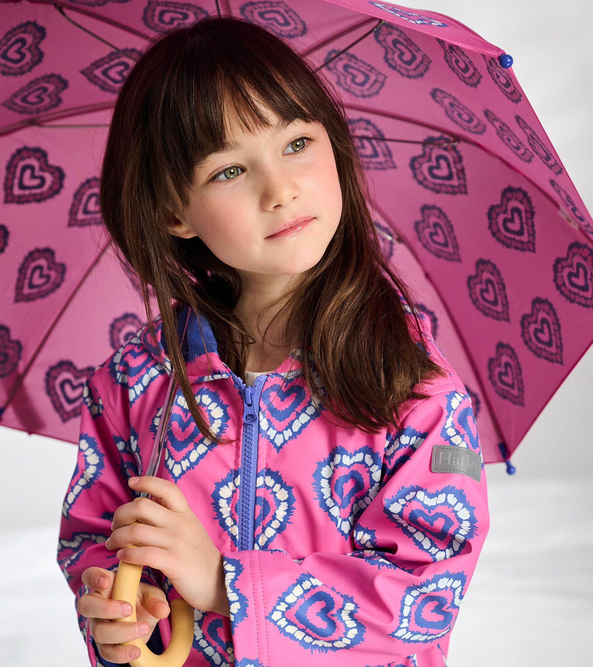 Girls Color Changing Heart Burst Zip-Up Rain Jacket