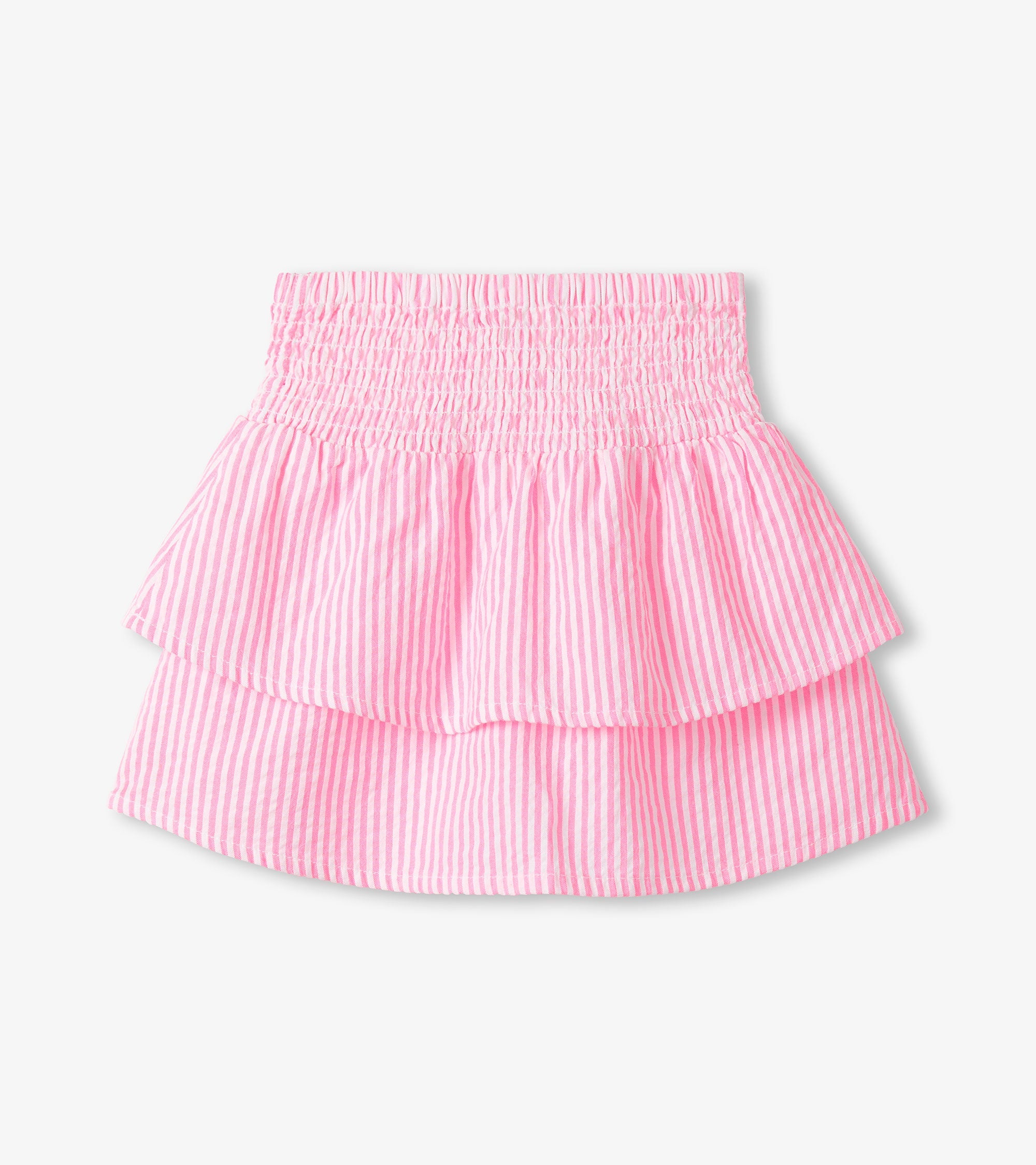 Girls Neon Pink Seersucker Smocked Waist Skirt