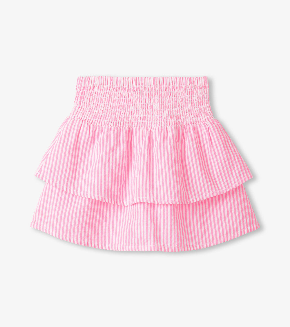 Girls Neon Pink Seersucker Smocked Waist Skirt