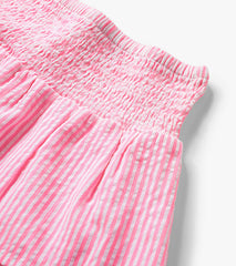 Girls Neon Pink Seersucker Smocked Waist Skirt