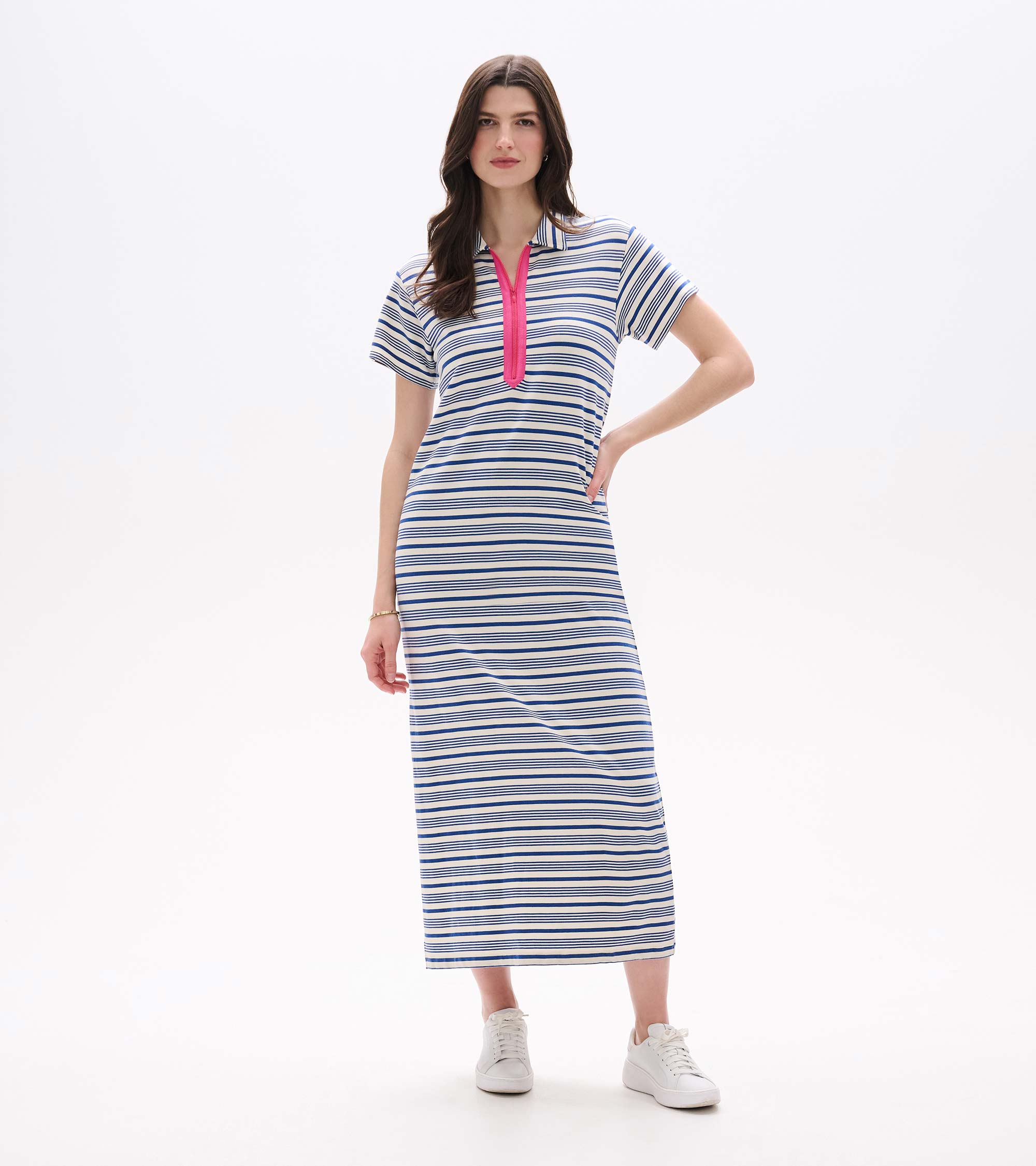Contrast Zip Maxi Dress - Limoges Stripes