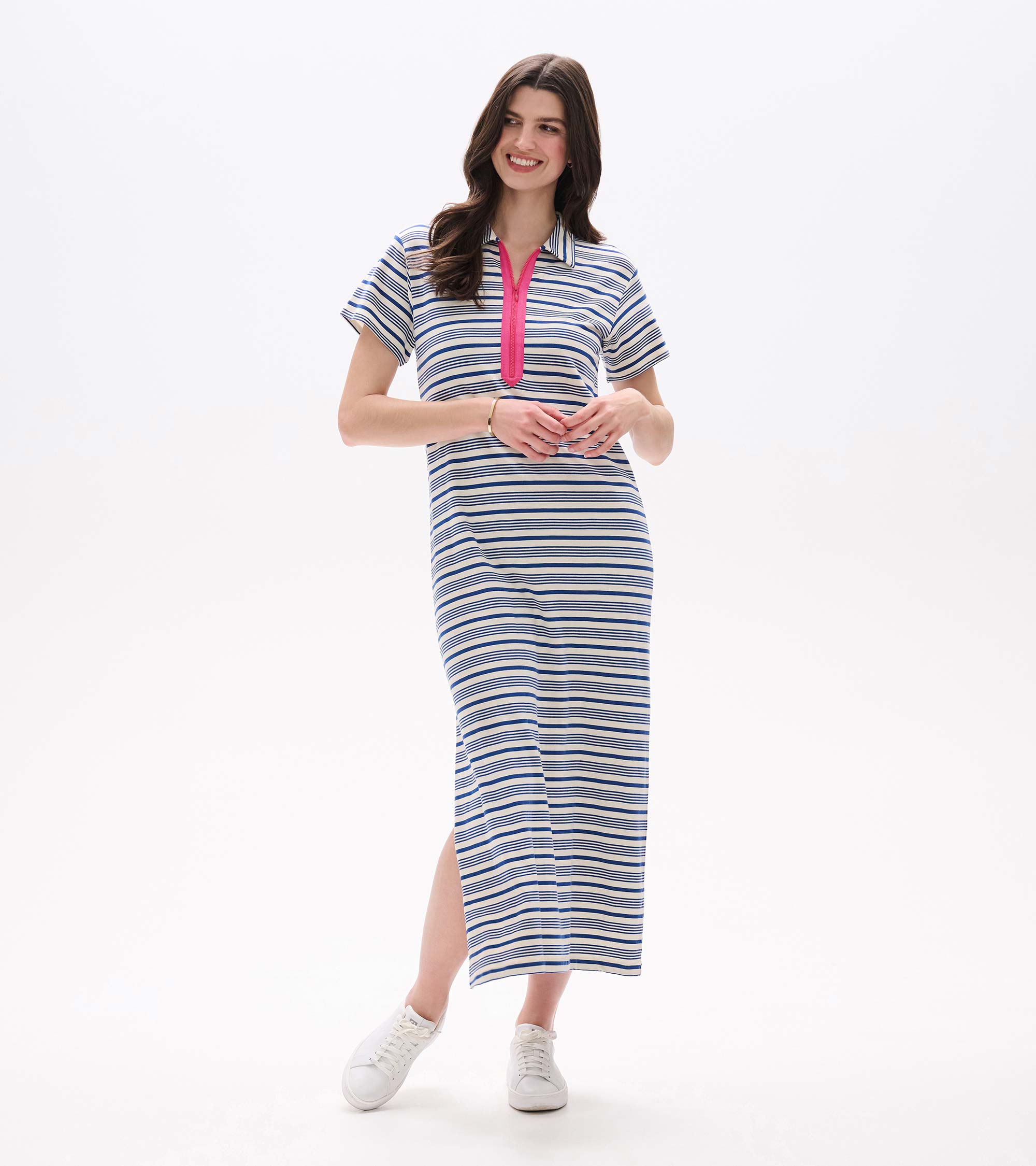 Contrast Zip Maxi Dress - Limoges Stripes