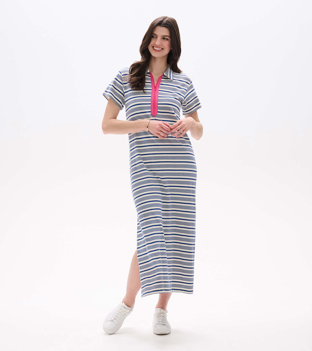 Contrast Zip Maxi Dress - Limoges Stripes