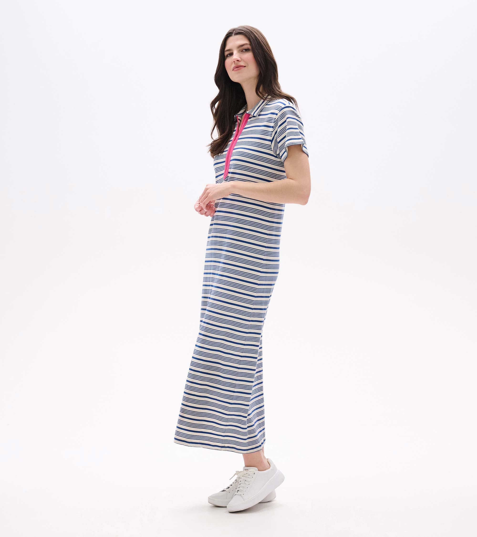 Contrast Zip Maxi Dress - Limoges Stripes