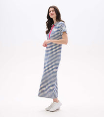Contrast Zip Maxi Dress - Limoges Stripes