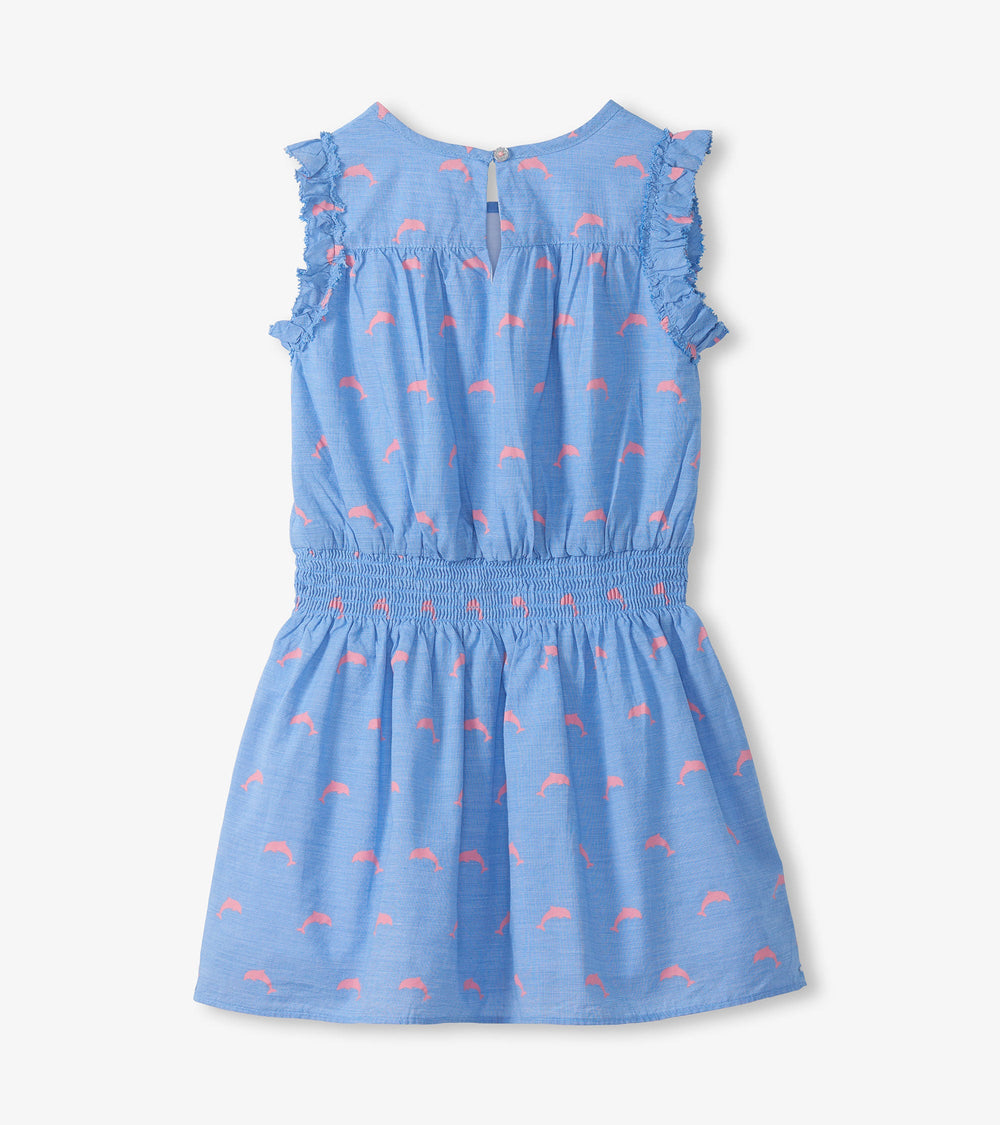 Girls Little Pink Dolphins Woven Play Dress