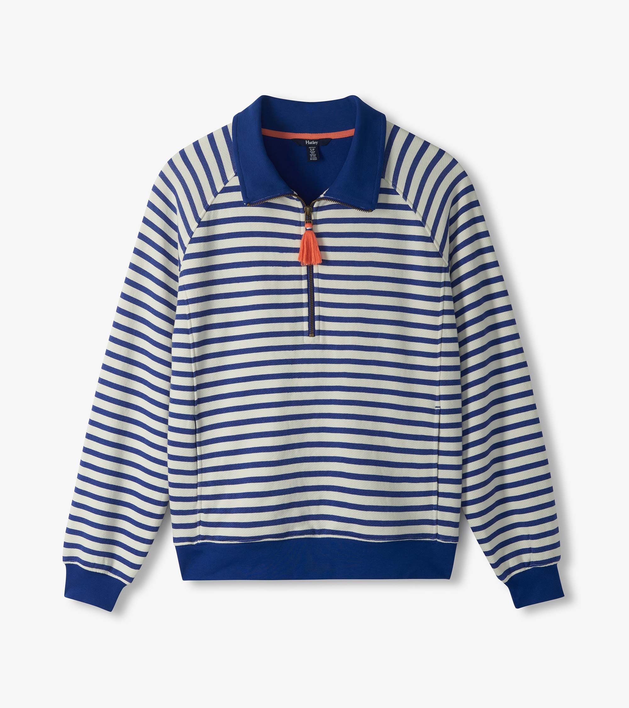 Mock Neck Pullover - Mezarine Blue Stripes