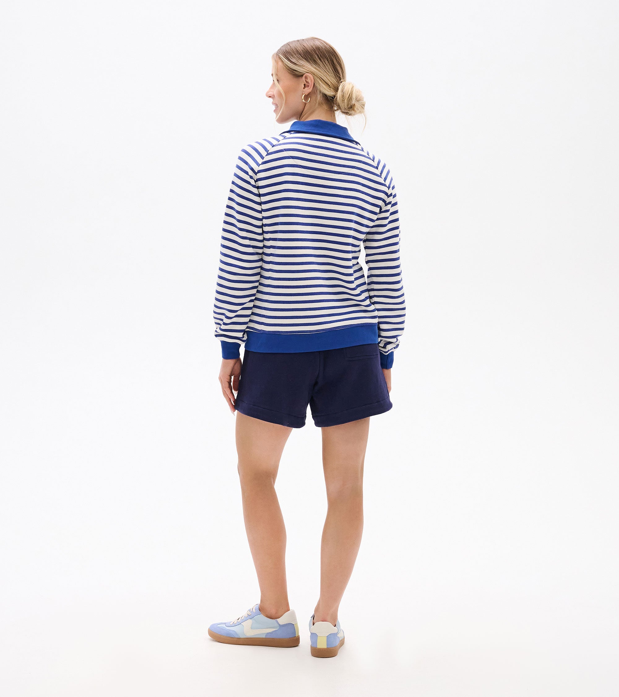 Mock Neck Pullover - Mezarine Blue Stripes