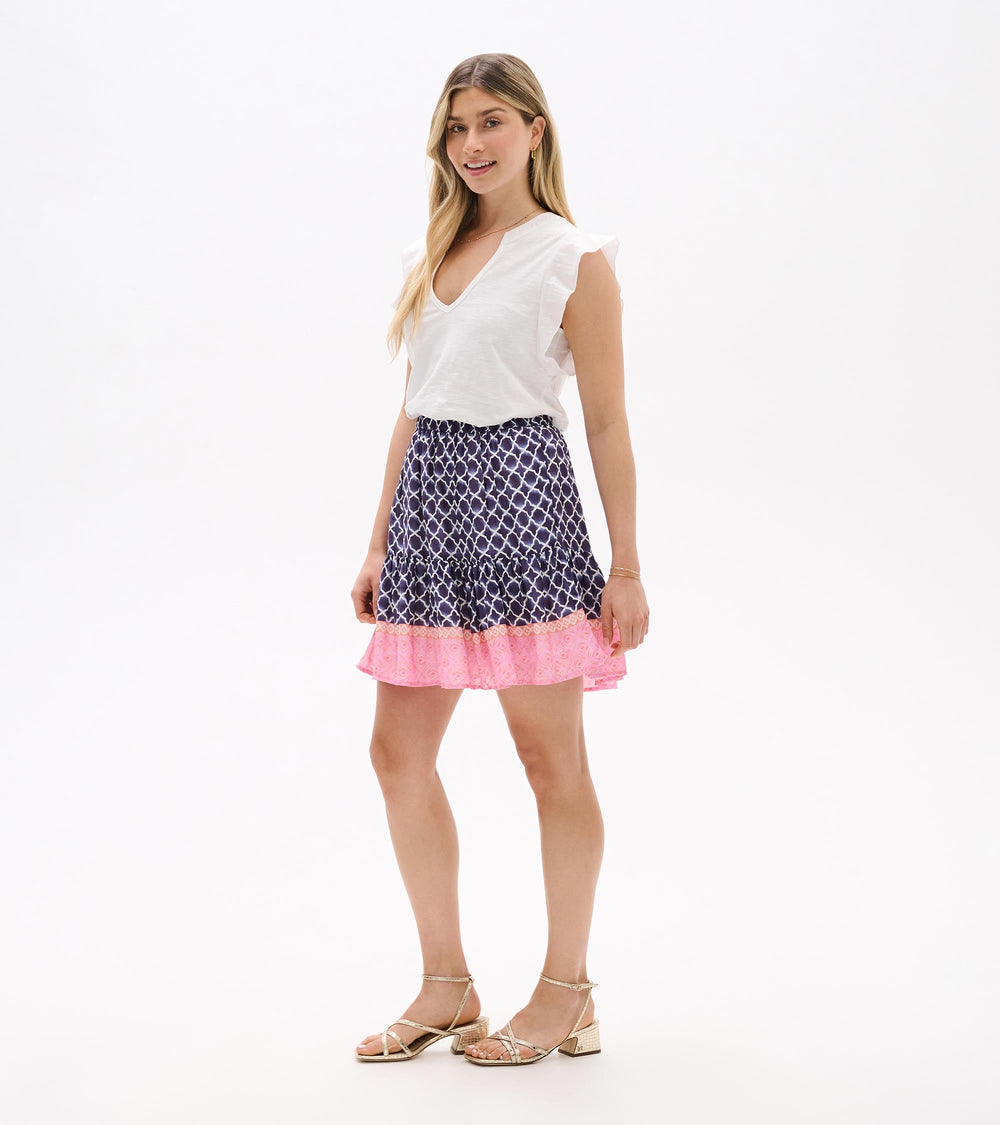 Flounce Skirt - Navy Medallion