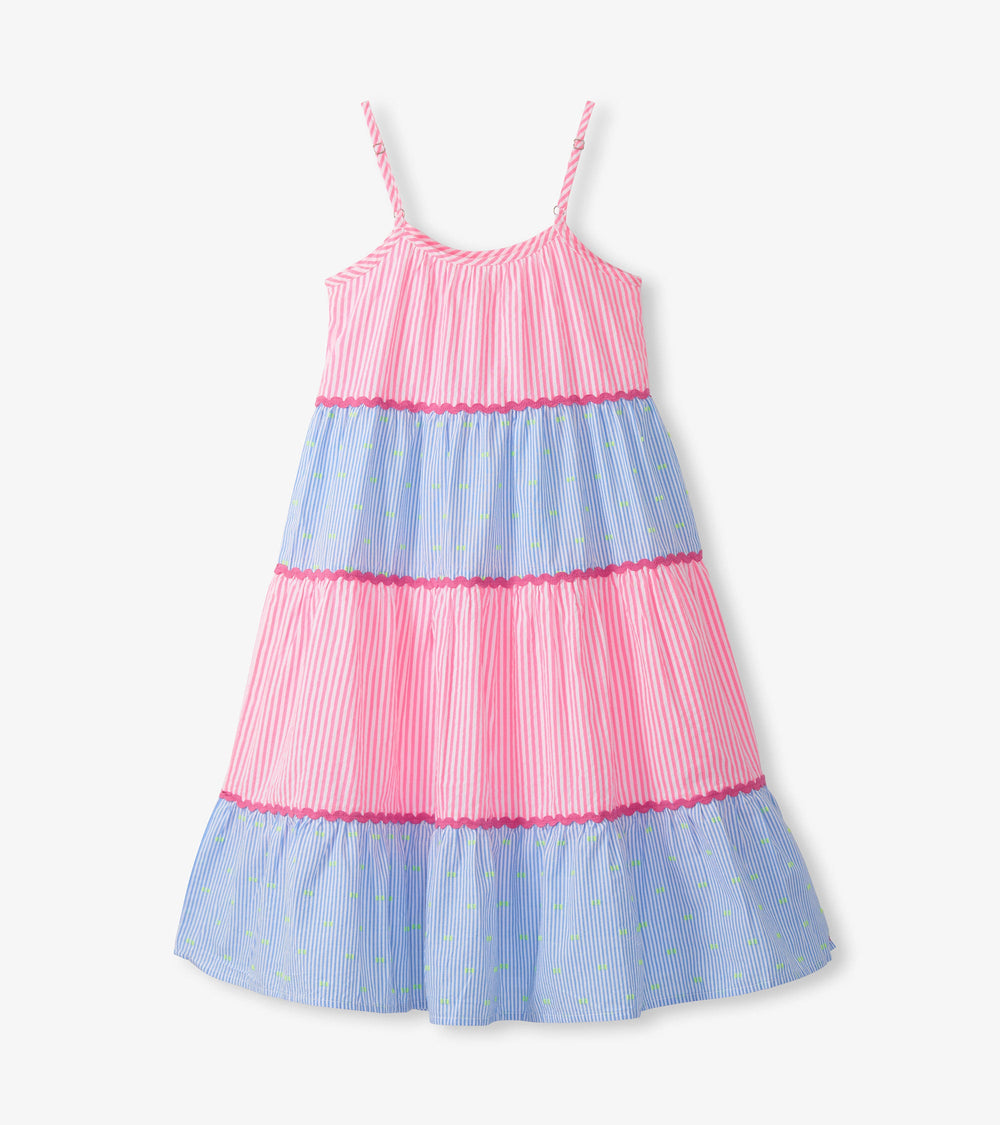 Girls Mixed Seersucker Strappy Midi Dress