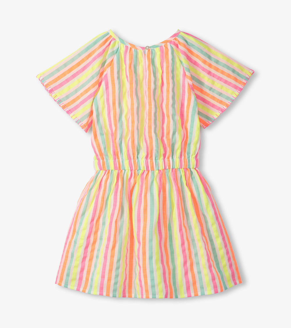Girls Neon Summer Stripes Woven Play Dress