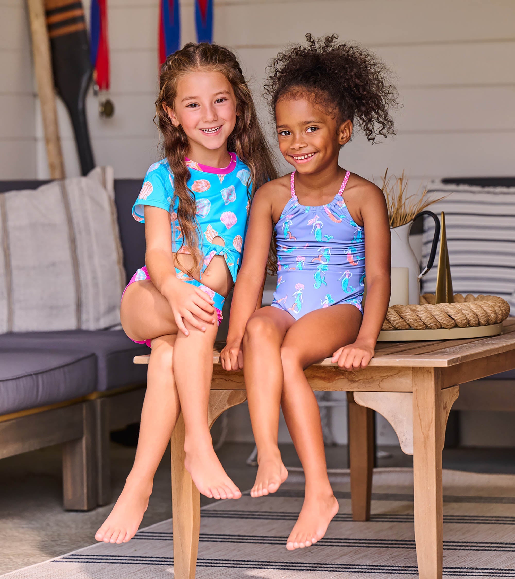 Girls Sea Shells Tie-Front Two-Piece Swimsuit